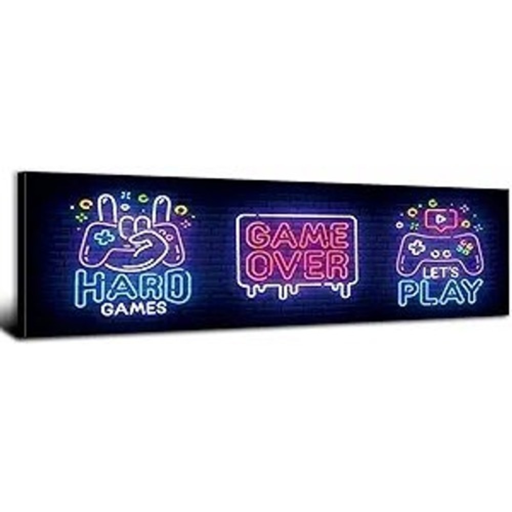 NWT Cyberpunk Neon Gaming Wall Art Purple LED Style Canvas Print Panoramic